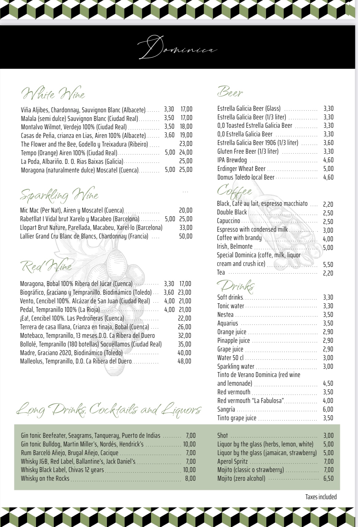 Carta del Restaurante Dominica