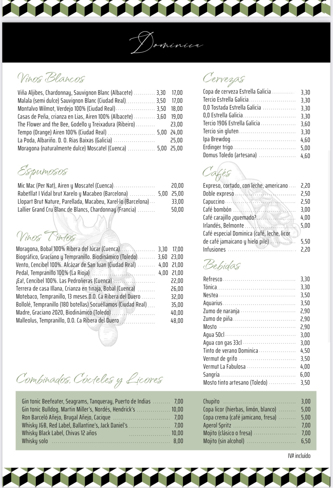 Carta del Restaurante Dominica