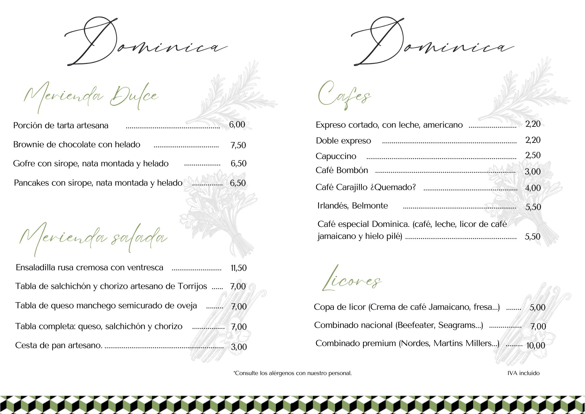 Carta del Restaurante Dominica
